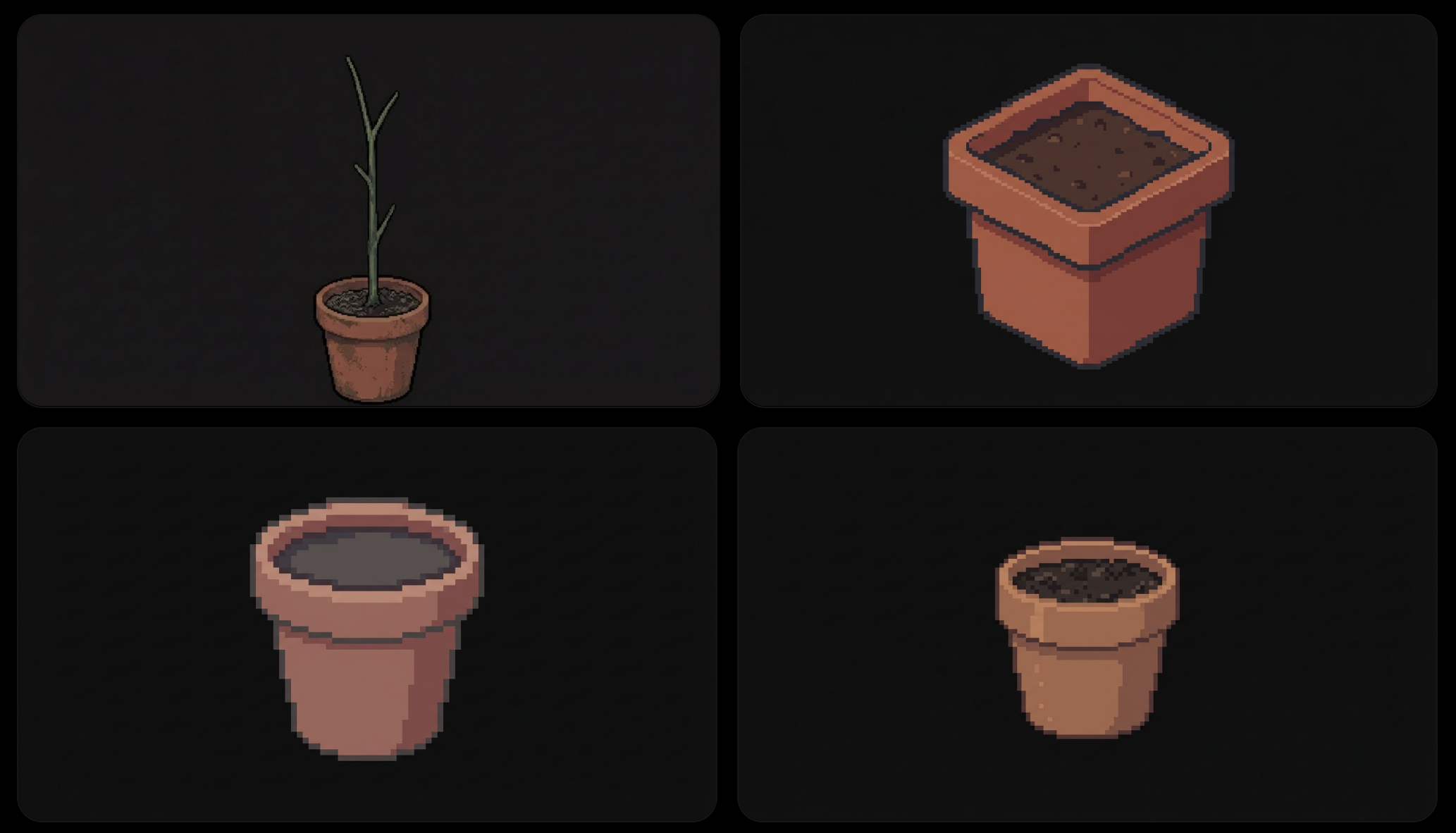 Pots at different detail levels